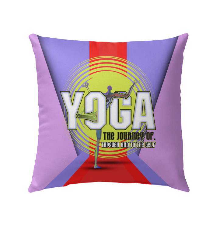 Clean Aura Outdoor Pillow next to a yoga mat in an outdoor garden.