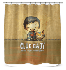 CB6 29 shower curtain hanging in a modern bathroom, showcasing its pattern and quality.