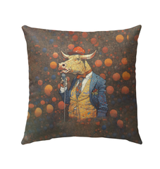 Majestic Buffalo Outdoor Pillow on patio chair