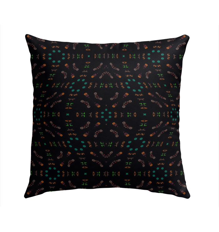 Outdoor pillow with Melodic Serenity design on a cozy balcony.