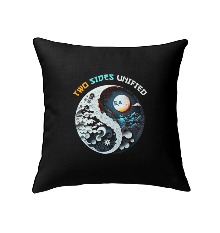 Digital Wave Yin Yang Indoor Pillow on a modern sofa.