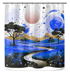 Serene Sunset Silhouettes Landscape Curtain