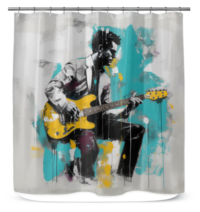 Tranquil Abstract Shower Curtain in a serene, modern bathroom setting.