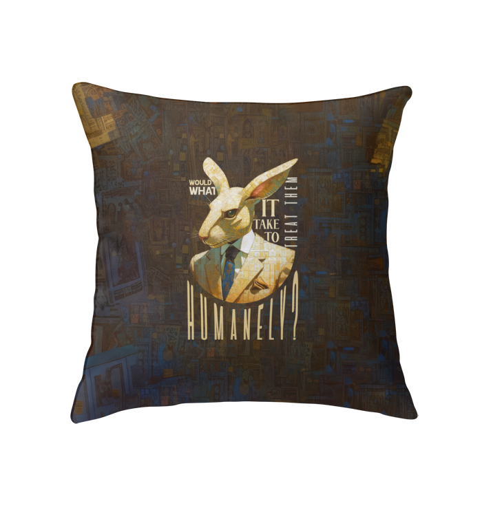 Indoor pillow with a tropical rabbit design and a flower crown.