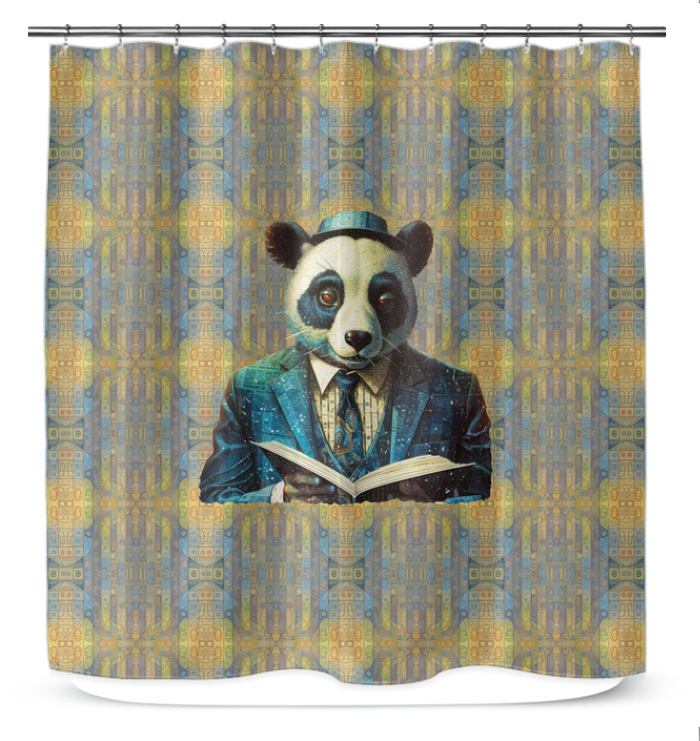 Cute panda shower curtain in stylish bathroom decor