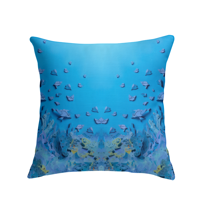 Stylish indoor pillow featuring a serene Mystic Mountains scene