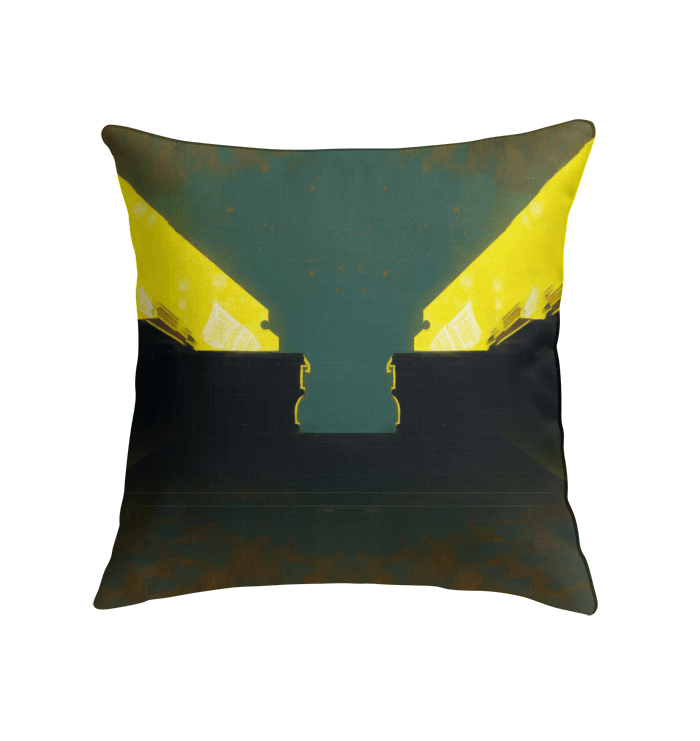 SurArt 92 Indoor Pillow displayed on a cozy armchair, featuring a vibrant, creative design that enhances the room's decor with a splash of color and comfort.