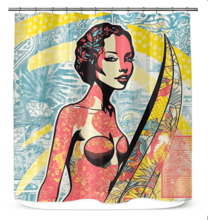 Vibrant Surfing 5 26 Shower Curtain with dynamic surf pattern for an energetic bathroom look.