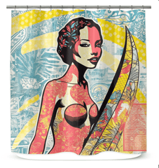 Vibrant Surfing 5 26 Shower Curtain with dynamic surf pattern for an energetic bathroom look.