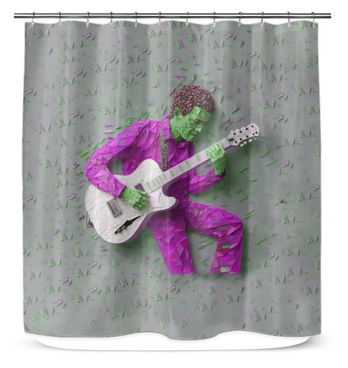 Tropical Oasis Kirigami Shower Curtain with colorful patterns.