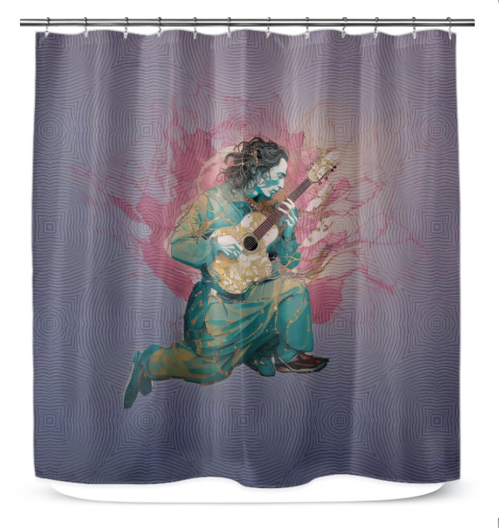 Image of Marigold Magic Bath Curtain with floral design.