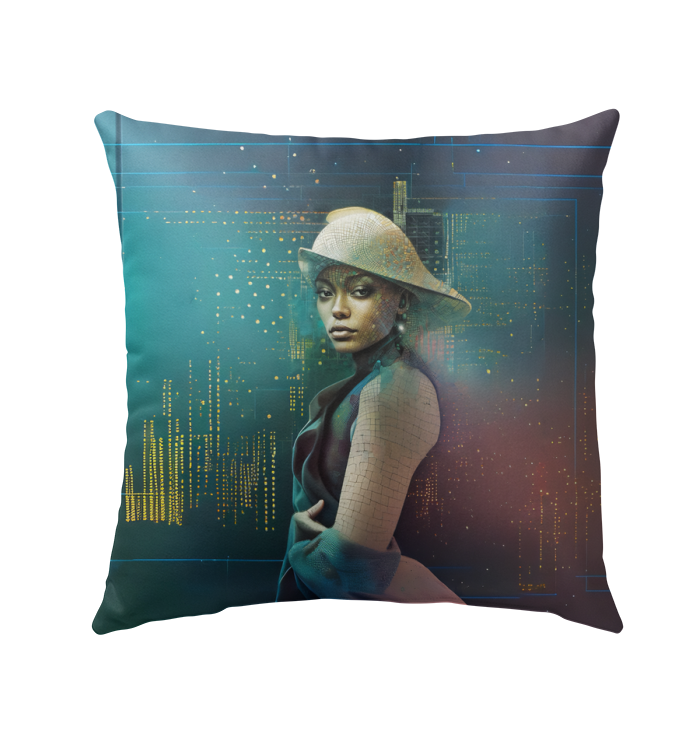 Urban Serenity Beyond Style Outdoor Pillow on a modern patio setting.