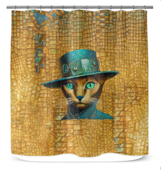 Whimsical shower curtain featuring sleeping cats design