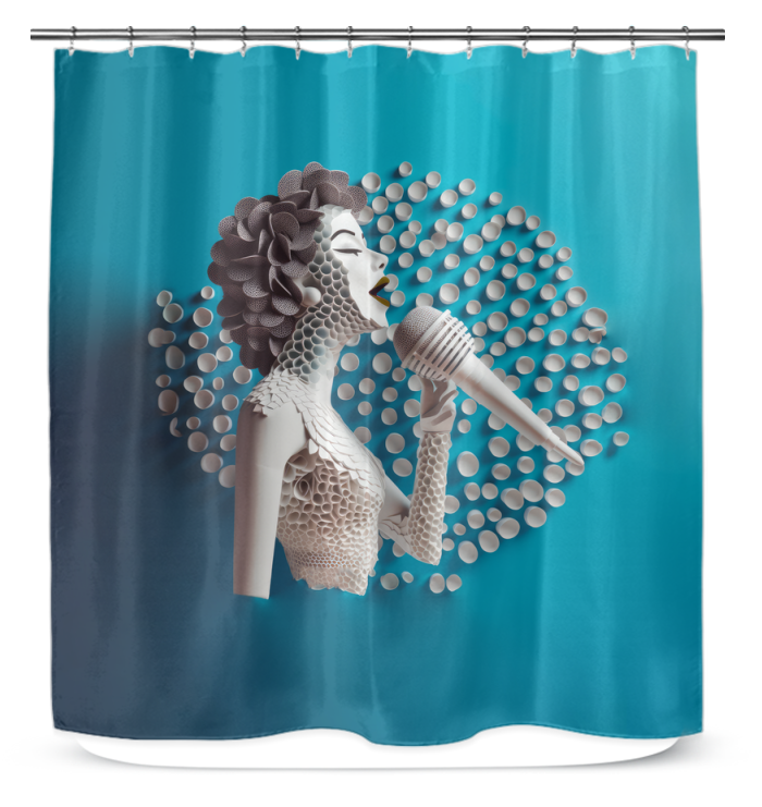 Cosmic Harmony Papercut Shower Curtain with celestial design.