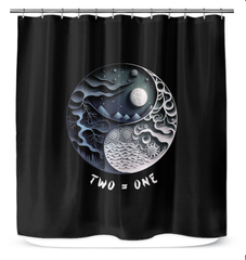 Tranquil ocean-inspired Ying Yang shower curtain.