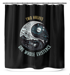 Harmonizing cosmic pattern on Ying Yang shower curtain.