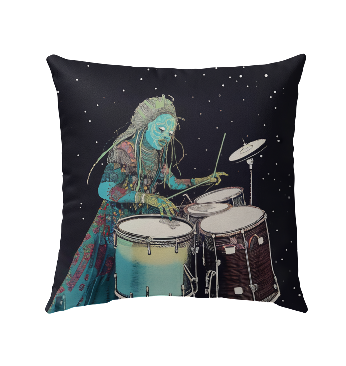 Stylish Music Flow pillow adding flair to an outdoor seating area.