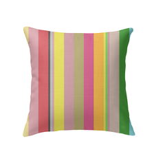 Vibrant, multi-colored stripes on Retro Rainbow Blast Indoor Pillow.