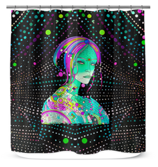 Colorful bathroom decor featuring Meadow Mischief Shower Curtain