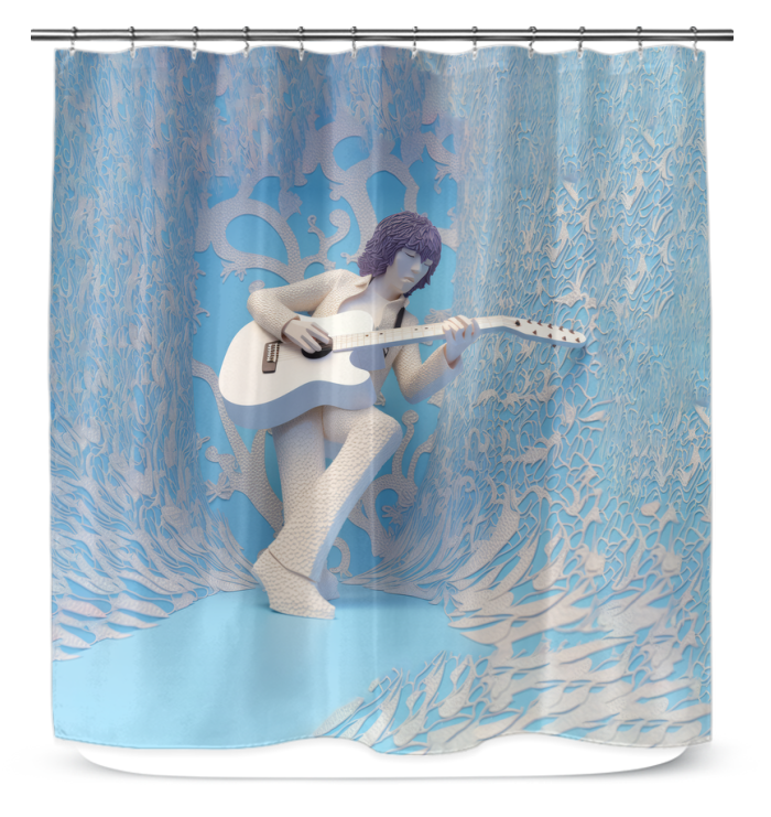 Elegant papercut shower curtain with ocean waves motif for a tranquil bathroom decor.