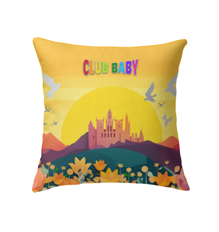 Royal Carriage Journey Indoor Pillow displayed on a sofa or armchair.