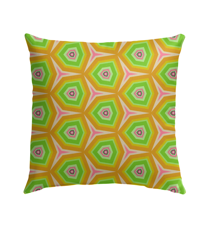 Durable outdoor pillow featuring ethnic design accents.