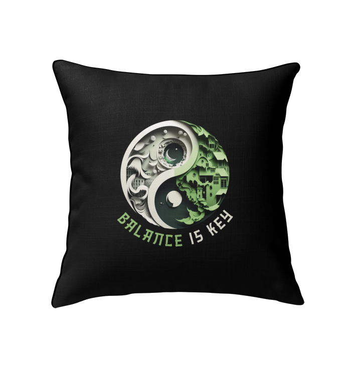 Ying Yang design indoor pillow for cosmic balance.