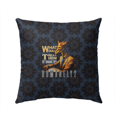 Cowboy Giraffe Outdoor Pillow on rustic ranch setting.