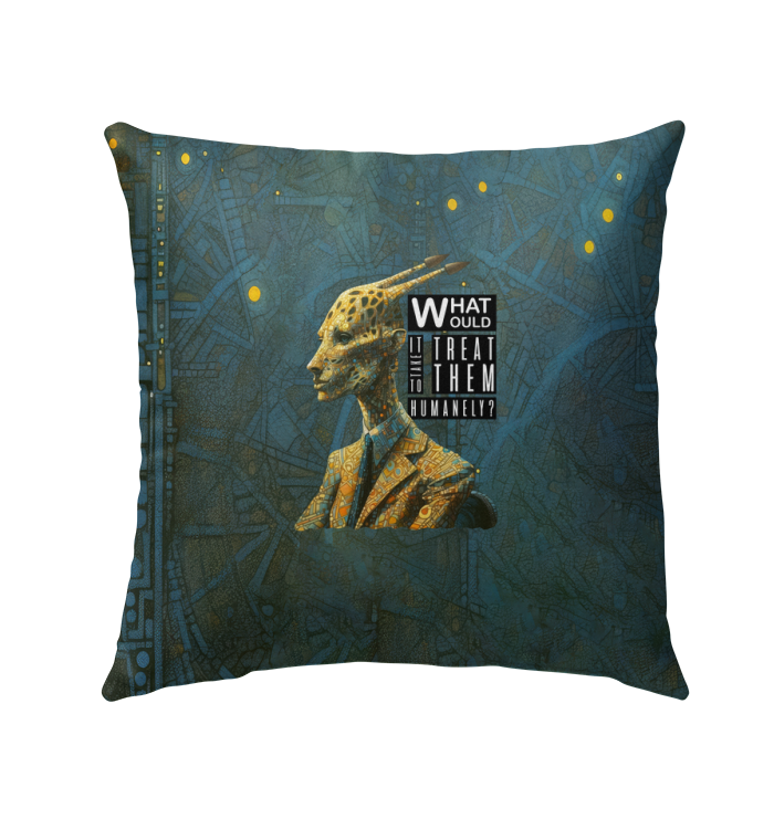 Sailing Giraffe Captain illustrated on an outdoor pillow.