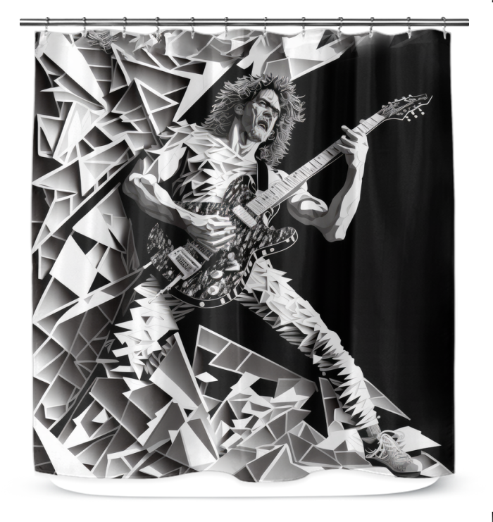 Close-up of Swing Beat shower curtain fabric showcasing its quality and design.