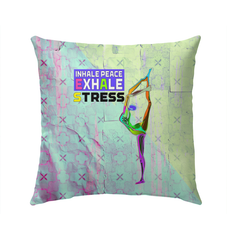 Stylish outdoor pillow featuring Camel Pose for relaxed seating.