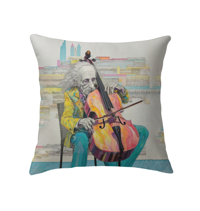 Stylish indoor pillow with Tempo Tapestry design on an armchair.