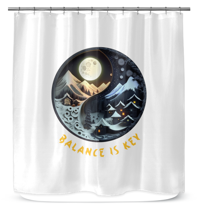 Harmonious Ying Yang and moon phases shower curtain.