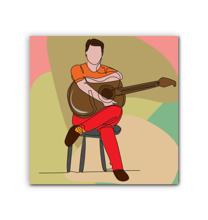 A Man Sitting with A Guitar 2 Wrapped Canvas - Beyond T-shirts