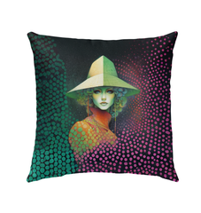 Colorful bohemian outdoor pillow on garden chair