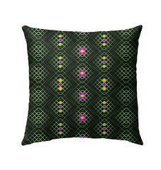 Vibrant Sunburst Pattern Outdoor Pillow on Garden Bench