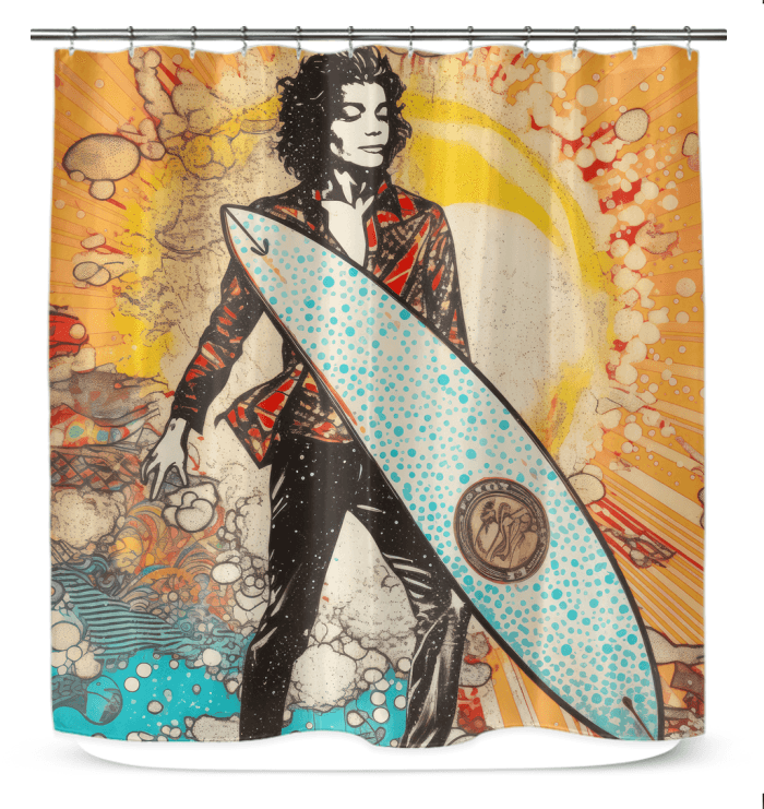 Dynamic Surfing 5 09 Shower Curtain with a striking surf wave pattern for a chic bathroom.