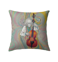 Colorful Springtime Revelry cushion on a cozy living room sofa.