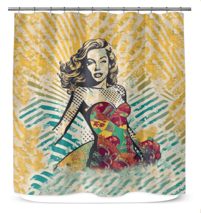 Surfing 1 03 Shower Curtain creating a focal point in a bathroom, with its eye-catching surf design and vibrant colors.