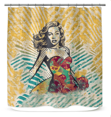 Surfing 1 03 Shower Curtain creating a focal point in a bathroom, with its eye-catching surf design and vibrant colors.