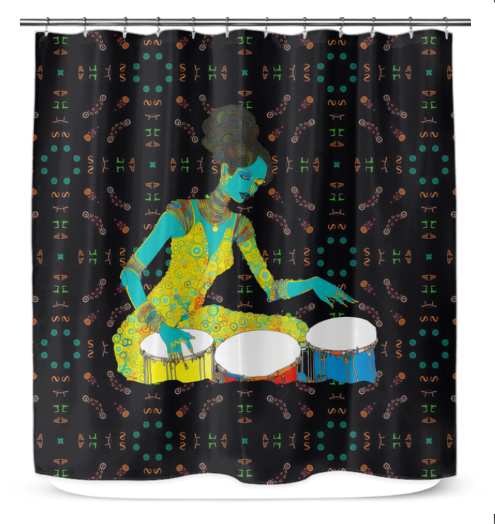 Tranquil Garden Shower Curtain displaying a peaceful garden scene.