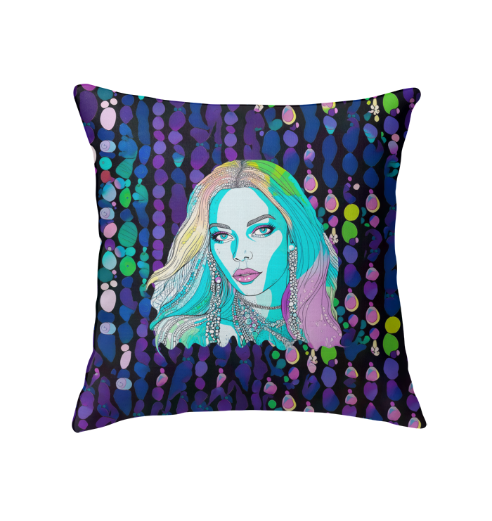 Colorful floral fusion design on an indoor pillow, enhancing home aesthetics.