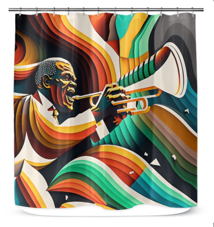 Close-up of the Emo Essence Shower Curtain showcasing its detailed design and quality.