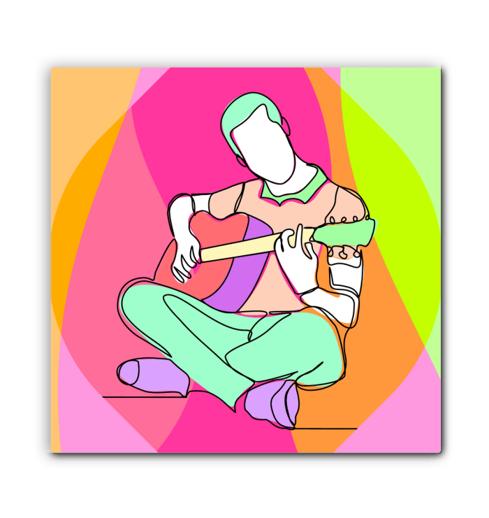 Man Playing Guitar Line Art 1 Wrapped Canvas - Beyond T-shirts