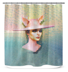 Fancy Feline Friends patterned shower curtain for modern bathroom decor.