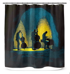 NS-852 elegant shower curtain hanging in a modern bathroom setting.