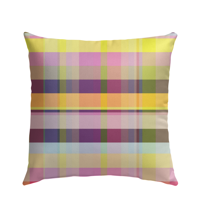 Outdoor setting featuring the Neon Dreams Outdoor Pillow, creating a lively and vibrant atmosphere in the backyard or porch area.