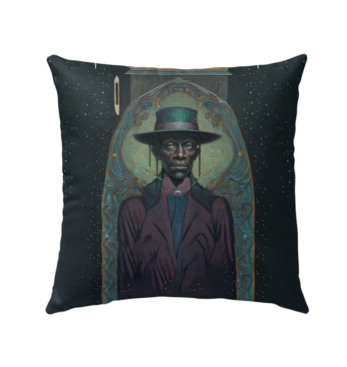 Weather-resistant Artistic Impressions pillow on patio chair