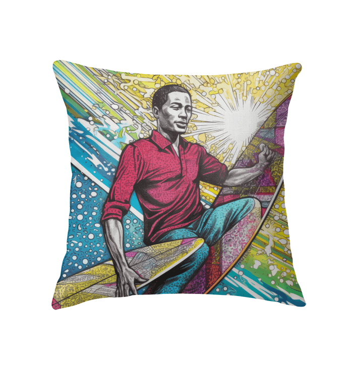 Surfing 5 20 Indoor Pillow adding a splash of surf style to a modern living room.