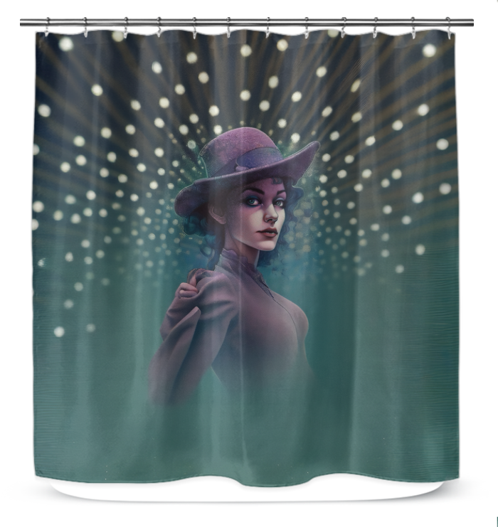 Close-up of Cosmic Cascade Beyond Style Shower Curtain pattern.